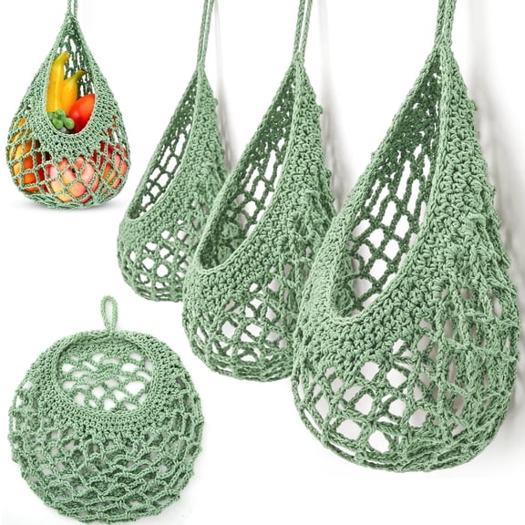 3 Pack Hanging Wall Baskets, Teardrop Fruit and Vegetable Storage, Green