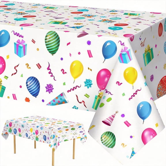 3-Pack Happy Birthday Balloons Tablecloth, Waterproof Rectangle Table Cover 54 x 108 Inch, Washable Plastic Table Cloth for Kids Birthday Party, Kitchen & Dining Room Decor