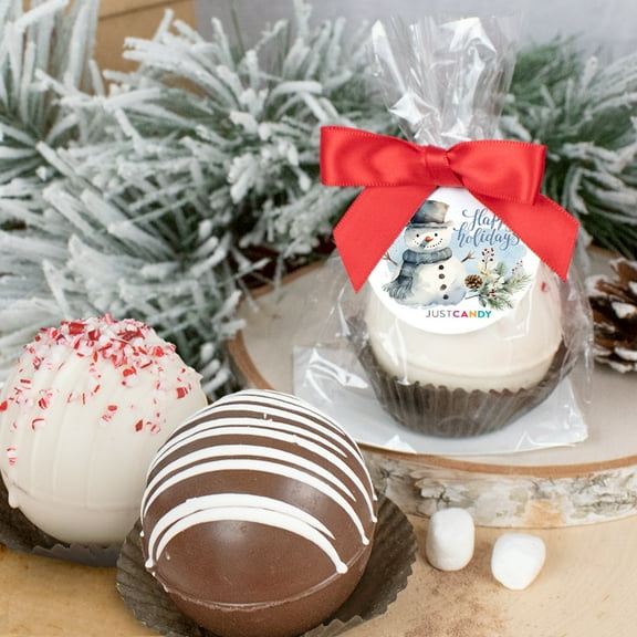 3 Pack Happy Holidays Hot Chocolate Bomb Party Favors - Snowman (White Chocolate With Peppermint)