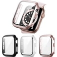 thumbnail image 1 of 3 Pack Hard PC Case Compatible with Apple Watch SE 2022/Series 6/5/4/SE 44mm, Case with Tempered Glass Screen Protector Overall Bubble-Free Cover for iWatch Accessories, Black+White+Rose Gold, 1 of 5