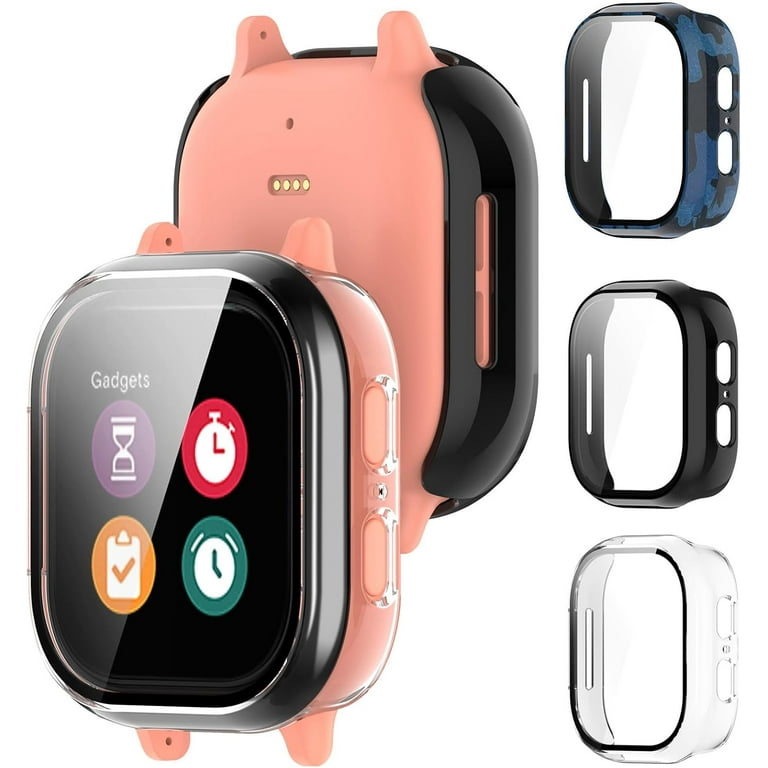 3 Pack Hard PC Case for Gizmo Watch 2 Screen Protector Tempered Glass Film Hard Bumper Anti Scratch HD Ultra Thin Protective Cover for Gimzo Watch 2 Clear Black Blue Camo Walmart