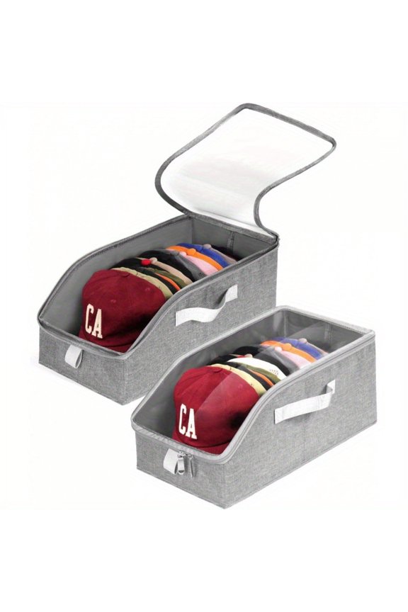 3-Pack Hat Storage Boxes, 14.8x9.3x6.9 Inches, Clear Window & Dual Zippers, Portable Hat Organizer with Sturdy Handle