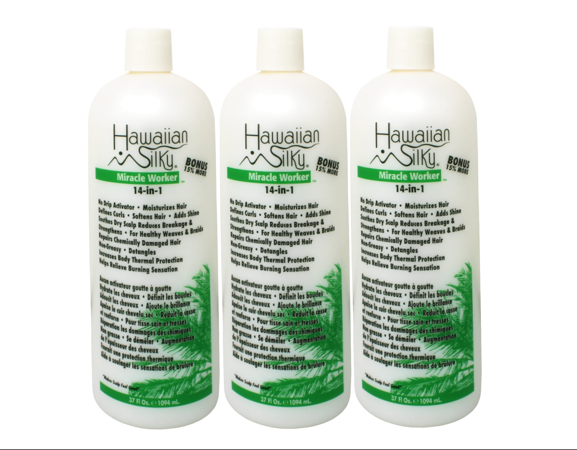 3 Pack - Hawaiian Silky 14-in-1 Miracle Worker 32 Ounce, No Drip Activator & Moisturizer, Leave In Conditioner