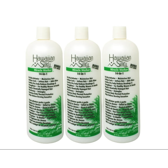 3 Pack - Hawaiian Silky 14-in-1 Miracle Worker 32 Ounce, No Drip Activator & Moisturizer, Leave In Conditioner