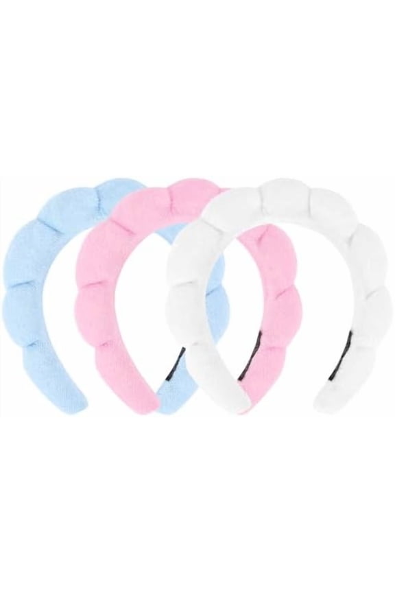 3 Pack Headbands - Terry Cloth Puffy Hair Bands for Skincare, Makeup Removal, and Washing