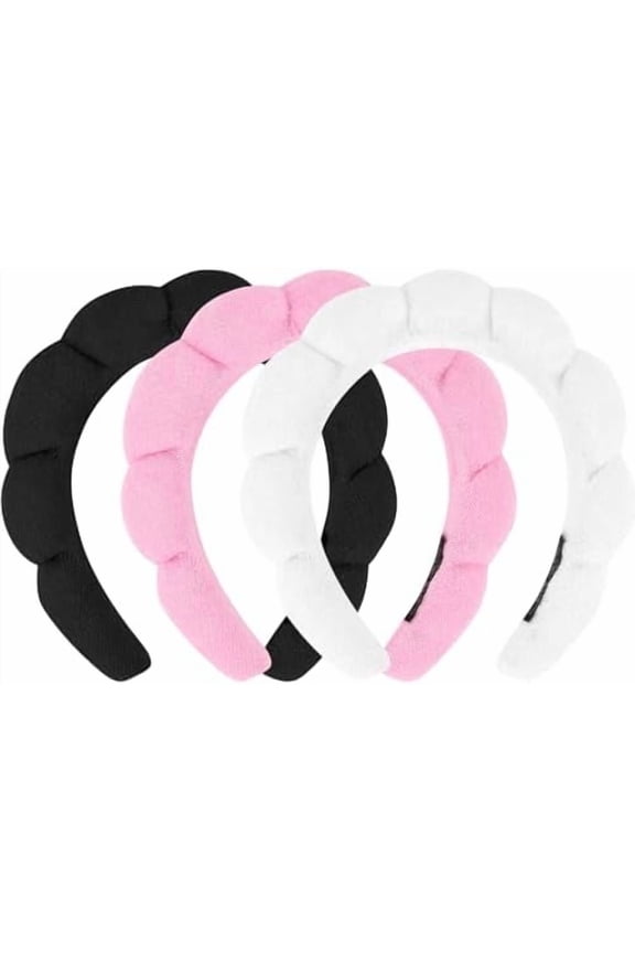3 Pack  Headbands - Terry Cloth Puffy Hair Bands for Skincare, Makeup, and  Washing