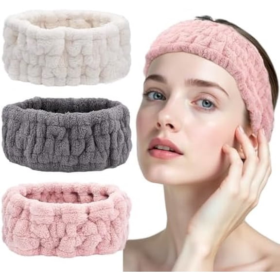 3 Pack  Headbands For Women Girls Teens Soft Microfiber Terry Cloth Non Slip Elastic Hairbands For Facial Care Makeup Application Yoga Shower Skincare Routine