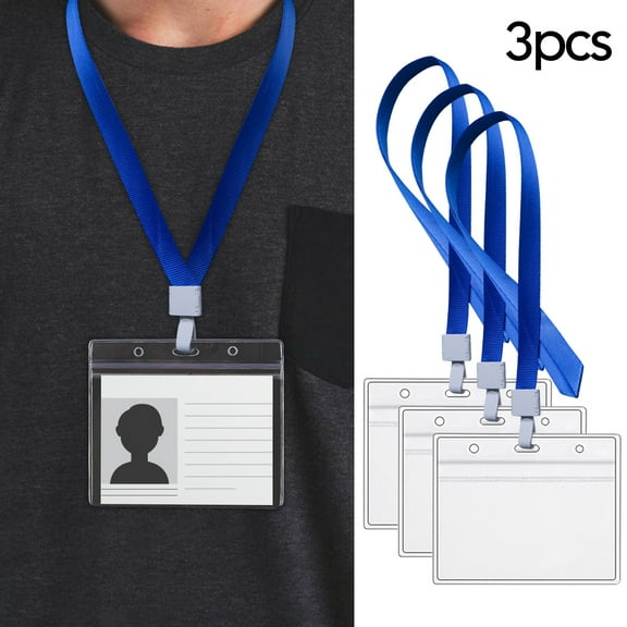 3-Pack Health Card Protective Case with Lanyard, Clear Vinyl Vaccine Card Holder, Horizontal Pouch for ID Badge, Travel & Work, 4x3 Inch Document Sleeve, By Preplabs