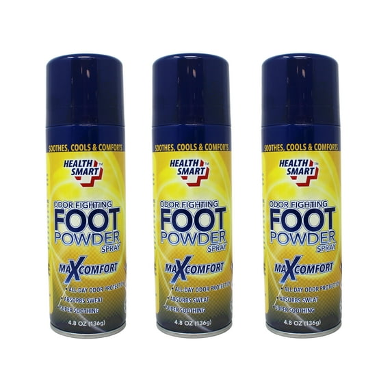 3 Pack - Health Smart Foot Powder Spray – Odor Control & Moisture Absorption, Maxcomfort, All Day Odor Protection – 4.8 oz