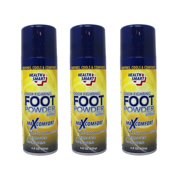 3 Pack - Health Smart Foot Powder Spray Odor Control & Moisture Absorption, Maxcomfort, All Day Odor Protection 4.8 oz