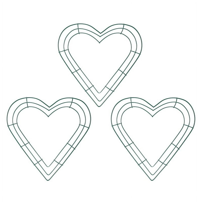 3 Pack Heart Metal Wreath 12 inch Heart-Shaped Wire Wreath Frame for Home Wedding Valentine's Day DIY Crafts, Green