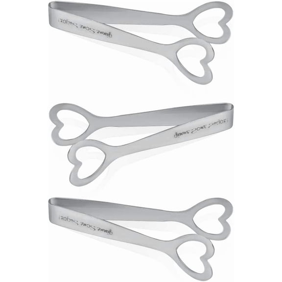 3-Pack Heart-Shaped Stainless Steel Sugar Tongs, 4.2" Ice & Food Clips for Tea Party, Wedding, Coffee, Kitchen Serving, Rust-Resistant 304 Steel Appetizer Tweezers