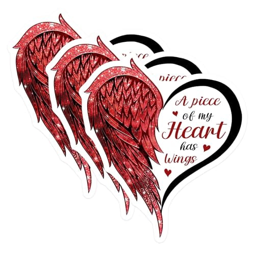 (3 Pack) Heart Wing Decals - Memorial Remembrance - Laptop Car Decals - 3 Inches On Longest Side - Easy Peel & Apply - Made in USA - 3MCS4889