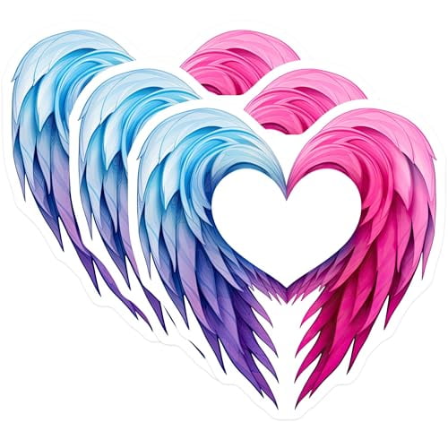 (3 Pack) Heart Wings Decals - Angel Wings Decals - Love Heart Sticker - 3 Inches On Longest Side - Easy Peel & Apply - Made in USA - 3MCS6045