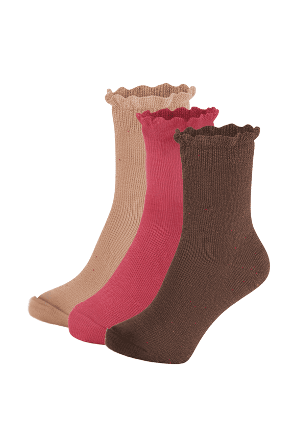 Girls Heat Retainer Boot Socks, 3 Pack, Pinched Ruffle Top Warm Thermal Socks, PEACH, M/L
