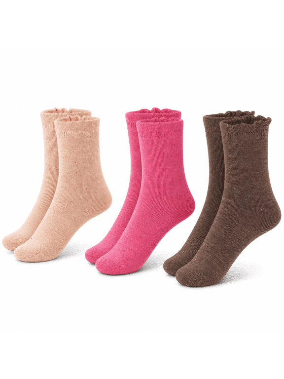 Girls Heat Retainer Boot Socks, 3 Pack, Pinched Ruffle Top Warm Thermal Socks, PEACH, S/M