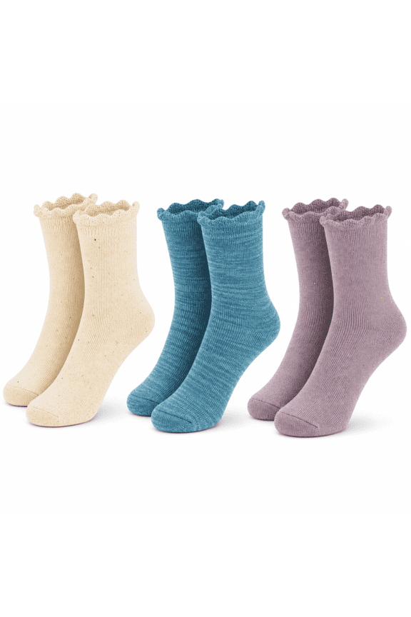 Girls Heat Retainer Boot Socks, 3 Pack, Pinched Ruffle Top Warm Thermal Socks, PURPLE, M/L