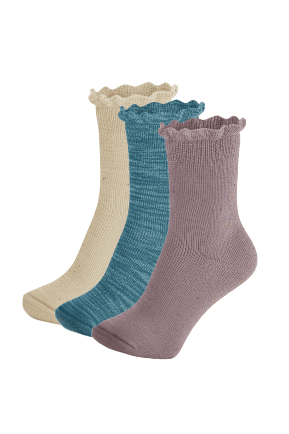 Girls Heat Retainer Boot Socks, 3 Pack, Pinched Ruffle Top Warm Thermal Socks, PURPLE, M/L