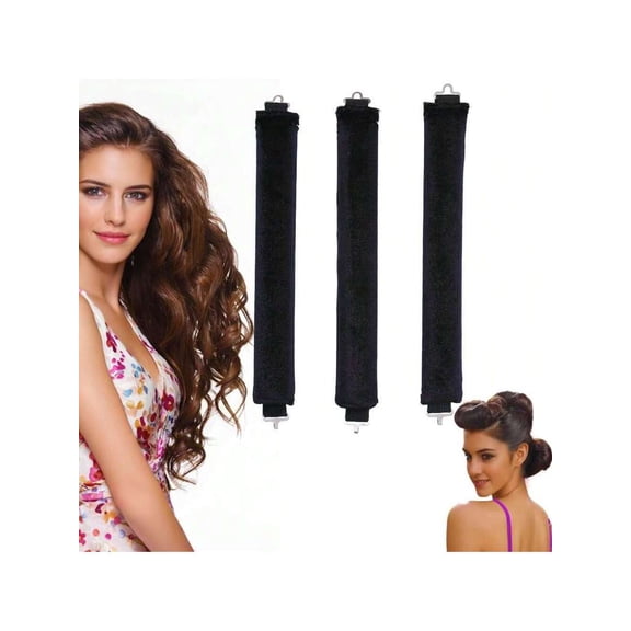 3 Pack Heatless Hair Curler Headband for Overnight Curls, Soft Foam Hair Rollers for No Heat Silk Curls, Comfortable Sleep-In Styling Tools for Long and Medium Hair, Black