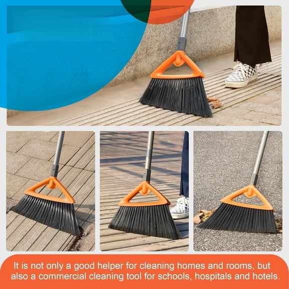 3-Pack Heavy Duty Angle Brooms  Stiff Bristle Long Handle Design for Deck, Lobby, Kitchen, and Yard Use