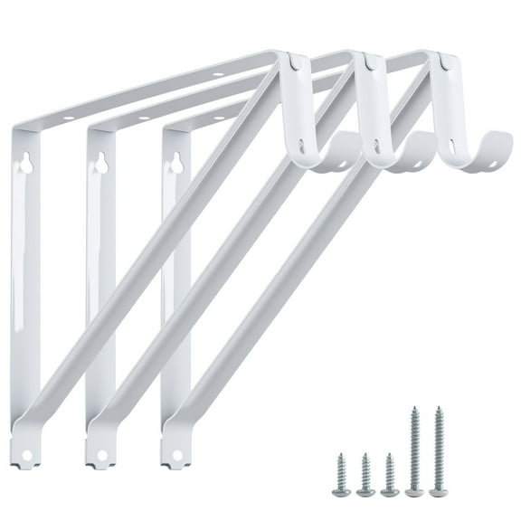 WellMade 3 Pack Heavy Duty Closet Shelf & Rod Brackets,Right Angle Wall Mounted Closet Shelf Brackets with Screws, White
