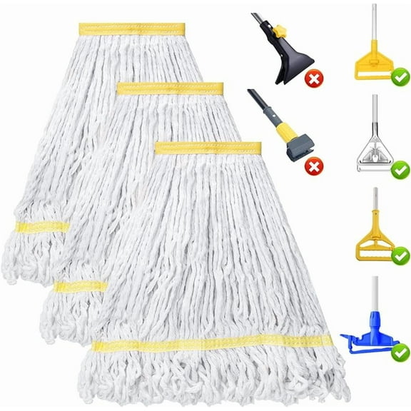 3 Pack Heavy Duty Commercial Mop Head Replacement,Looped End String Cotton Mop Heads,Industrial Wet Mops Refill for Floor Cleaning