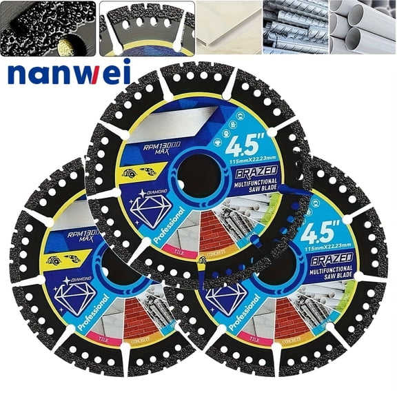 3 Pack Heavy Duty Diamond Saw Blades, Professional No-Install Cutting Discs for Tile, Marble, Concrete & PVC Pipe, Compatible with Circular Saw & Trimming Tools for Construction DIY Projects