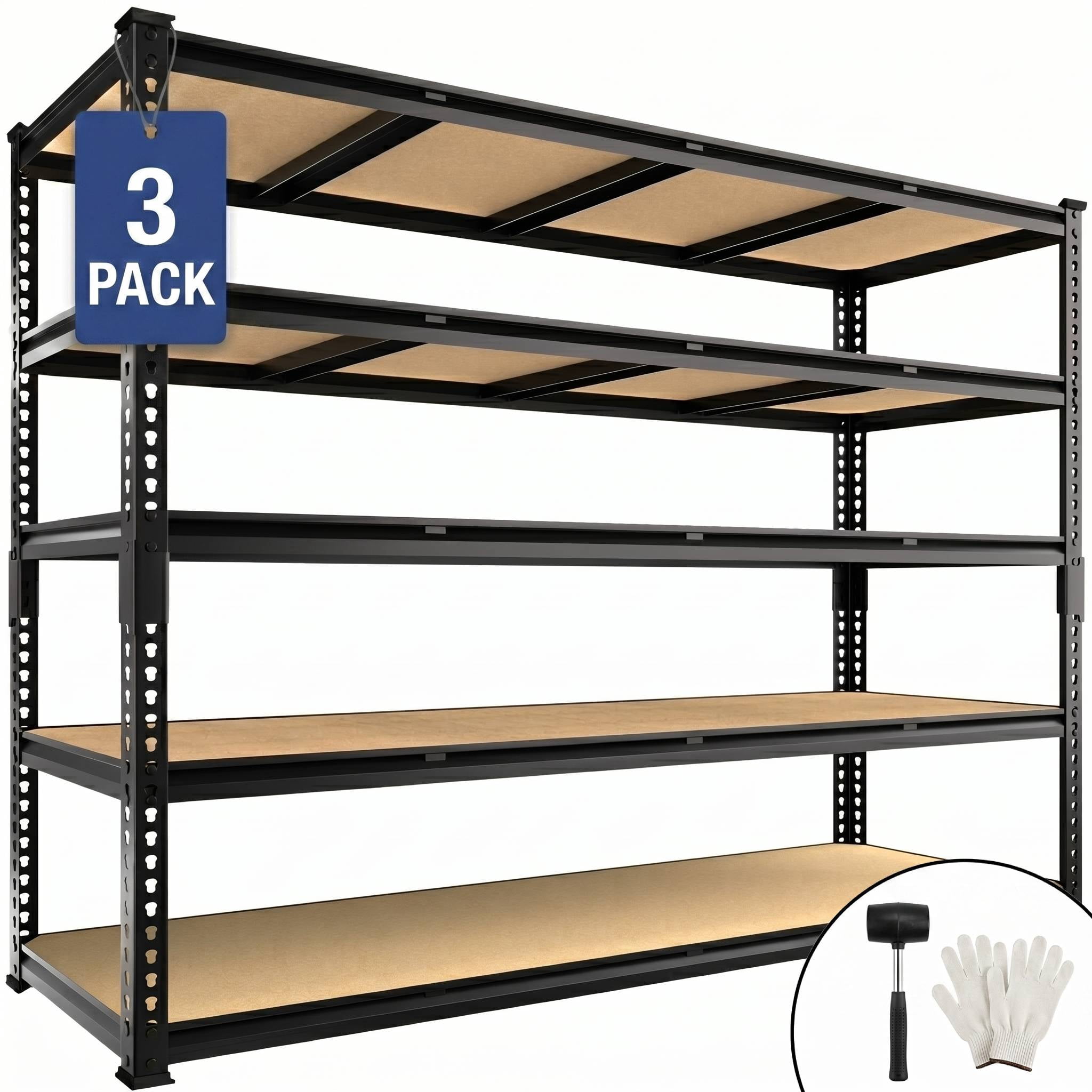3 Pack Heavy Duty Garage Shelving Units, 60"W x 23.97"D x 72.01"H Metal Storage Shelves, 5 Tier Industrial Shelf Rack 3000LBS Adjustable Industrial Shelves for Pantry Warehouse