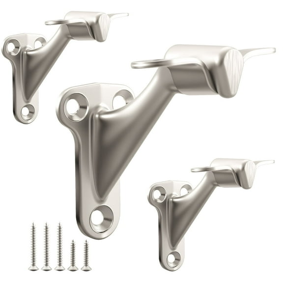WellMade 3 Pack Heavy Duty Handrail Stair Brackets， 3 Inch Hand Rail Bracket with Screws for Stairways Staircase Railing Bracket, Satin Nickel
