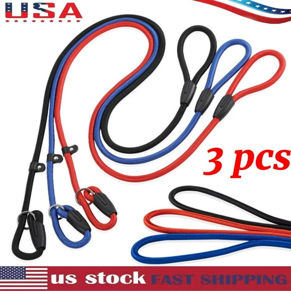 3-Pack Heavy-Duty Nylon Adjustable Slip Leads for Dogs - Red, Black, Blue - Adjustable, Durable & Night-Safe
