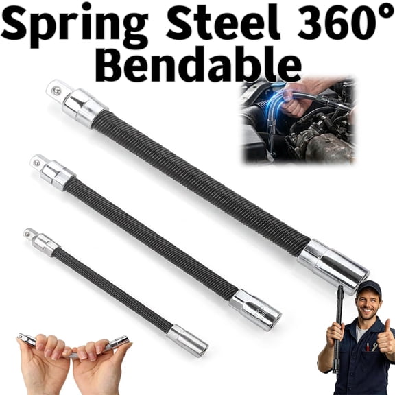 3 Pack - Heavy Duty Spring Steel Wrench Socket Extension Bar Set - Flexible High Torque 360 Degree Extension Rod, Universal Ratchet Adapter Tool for Automotive Repair, Ccwuwei