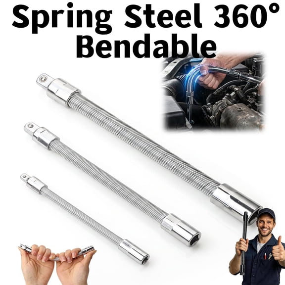 3 Pack - Heavy Duty Spring Steel Wrench Socket Extension Bar Set - Flexible High Torque 360 Degree Extension Rod, Universal Ratchet Adapter Tool for Automotive Repair, Ccwuwei