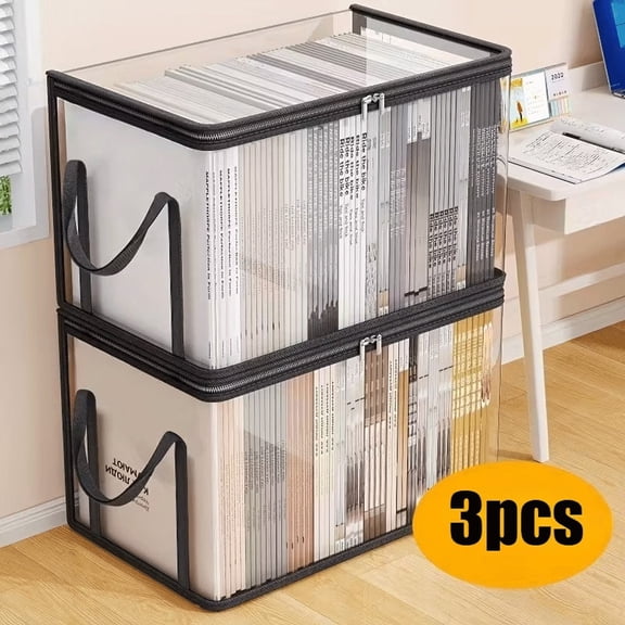 3 Pack Heavy Duty Transparent Plastic Storage Boxes with Flip Lids, Stackable Organizer Bins for Books Clothes Home Office Travel