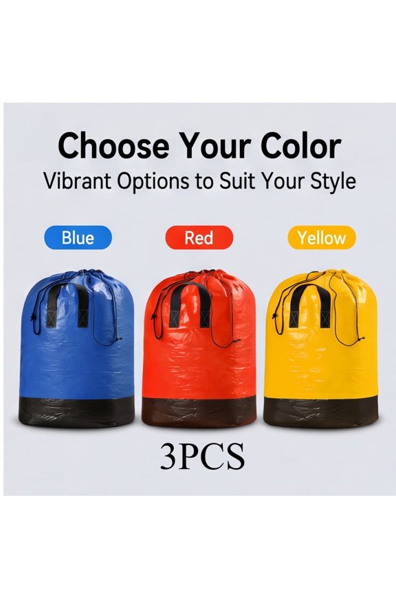 3 Pack Heavy Duty Waterproof Drawstring Moving Storage Bags with Reinforced Handles, Extra Large Clothes Bedding Organizer Sacks Set for Moving Laundry Closet, Blue Red Yellow 3 Color Combo