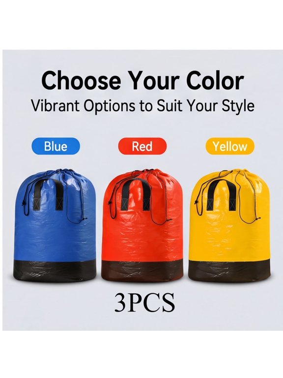 3 Pack Heavy Duty Waterproof Drawstring Moving Storage Bags with Reinforced Handles, Extra Large Clothes Bedding Organizer Sacks Set for Moving Laundry Closet, Blue Red Yellow 3 Color Combo
