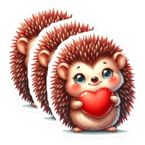 (3 Pack) Hedgehog Decals - Cute Animal - Heart Sticker - 3 Inches On Longest Side - Easy Peel & Apply - Made in USA - 3MCS2447