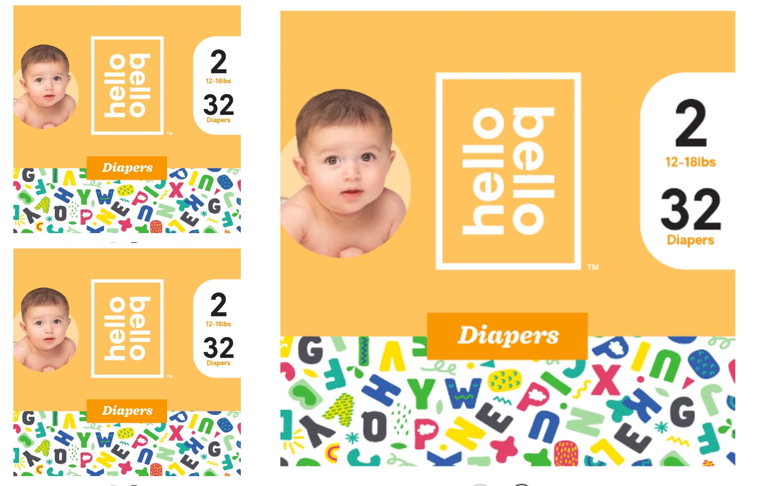 (3 Pack)Hello Bello Diapers Alphabet Soup Size 2 (32ct)(Total 96 ct