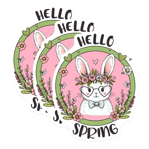 Spring Rabbit Sticker (3 Pack) Hello Spring Decals - Floral Bunny with Glasses - Cute Easter ...