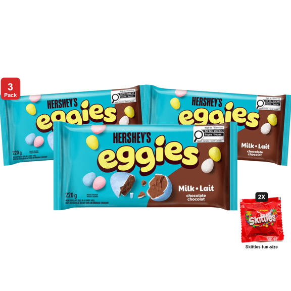 3 Pack | Hershey's Eggies Milk Chocolate Candy Coated Eggs, 220 g, with 2 Skittles Fun Size