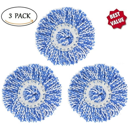3 Pack High Quality Replacement Micro Mop Head Refill For Standard Universal Spin Mop, Hurricane 360 Degree, Anti-abrasive Microfibers no Scratch-Round Shape Standard Size-3 Pack Blue or White