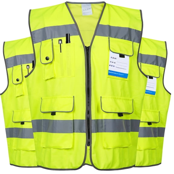 3-Pack High Visibility Reflective Safety Vest, ANSI/ISEA Compliant, Breathable Polyester, Multi Pockets, Adjustable Velcro, for Construction, Traffic, Work & Outdoor Activities