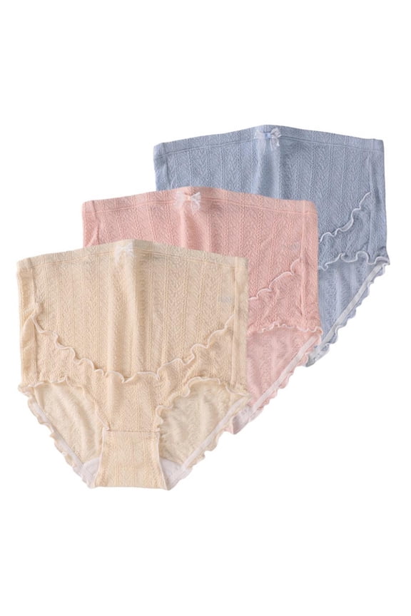 3-Pack High Waist Maternity Lace Panties Pregnant Ruffled Trim Cotton Underwear Pregnancy Briefs