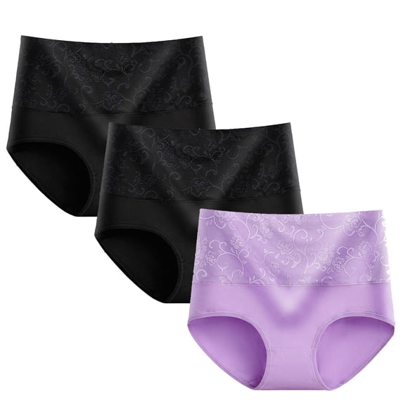 3 Pack High Waist Panties Ladies Floral Cotton Underwear Postpartum After Surgery Soft Briefs with Tummy Control