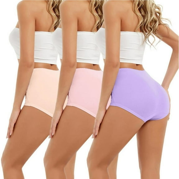 3 Pack High Waist Tummy Control Panties for Women, Lace Underwear No Muffin Top Shapewear Brief Panties