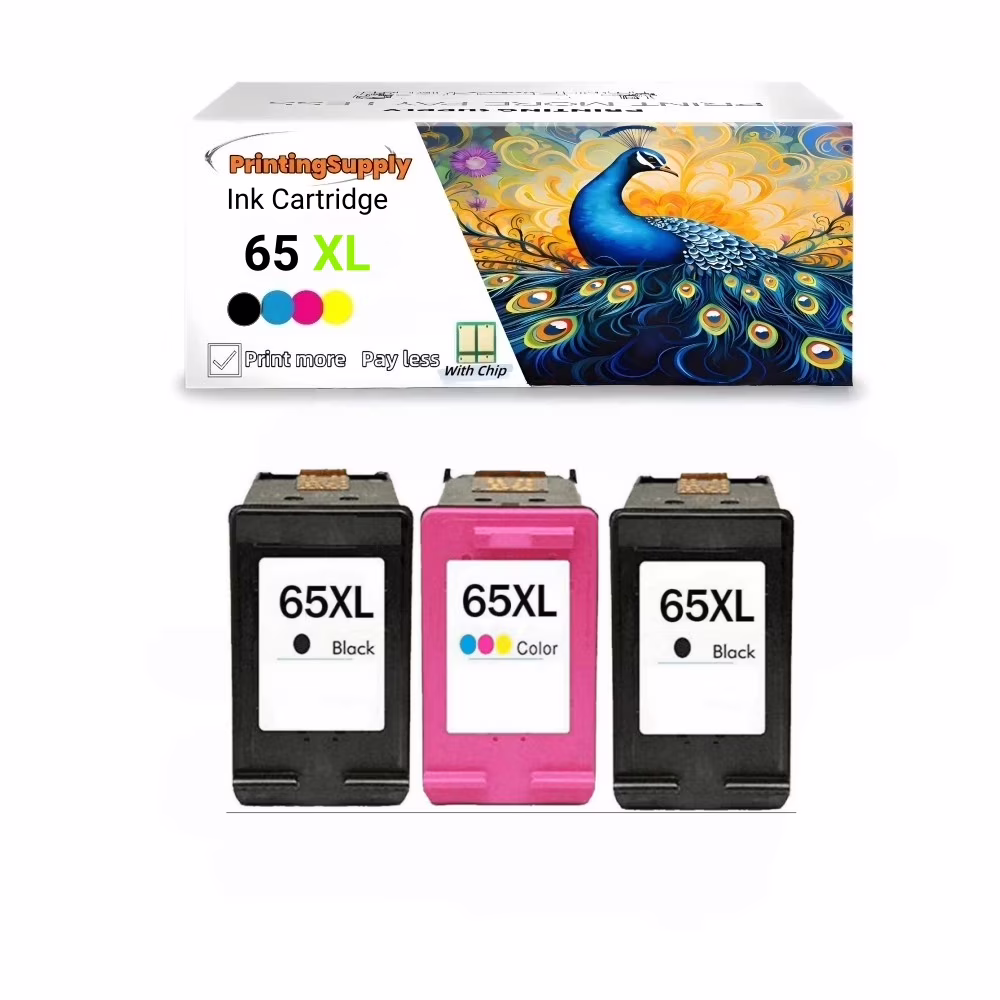 3 Pack High-Yield Black Tri-Color Ink Cartridges For 65XL 65 Compatible For Use With DeskJet 2620 2621 2622 2624 2630 2632 2633 2652 2655 3720 3721 Evry 5010 5020 5030 5032 5034 5052 5055 More