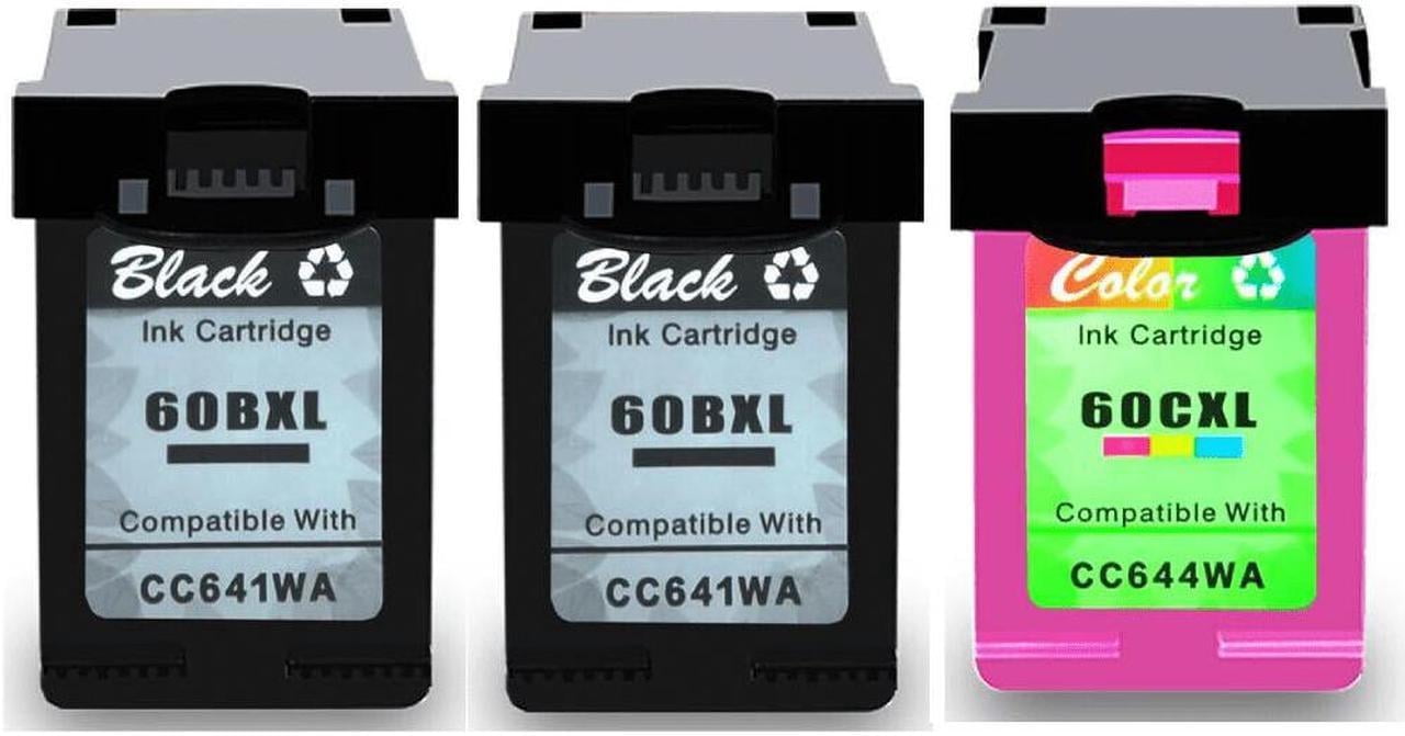 3 Pack60 XL High-Yield Black Tri-Color Ink Cartridges For CC641WA ...