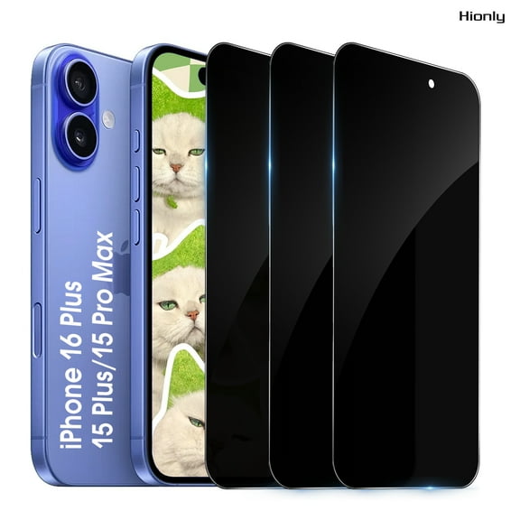 [3 Pack] Hionly Compatible with iPhone 16 Plus / iPhone 15 Plus / iPhone 15 Pro Max Privacy Screen Protector, Full Coverage Anti-Spy Tempered Glass Film 9H Hardness, Scratch-proof, Bubble Free