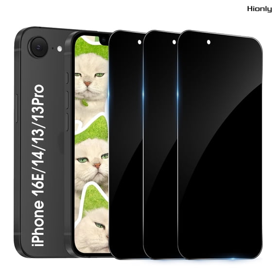 [3 Pack] Hionly Compatible with iPhone 16e / iPhone 14 / iPhone 13 / iPhone 13 Pro Privacy Screen Protector, Full Coverage Anti-Spy Tempered Glass Film 9H Hardness, Scratch-proof, Bubble Free