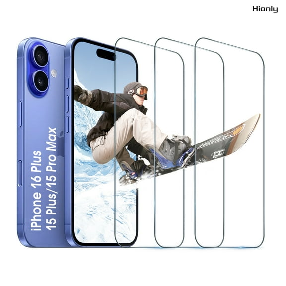 [3 Pack] Hionly Compatible with iPhone 16 Plus / iPhone 15 Plus / iPhone 15 Pro Max Screen Protector, Case Friendly Tempered Glass 0.25mm Clear