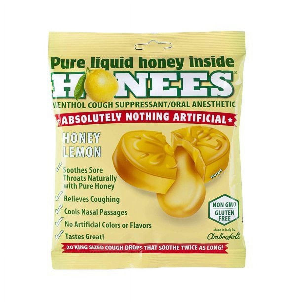 3 Pack Honees Honey Lemon Menthol Cough Drops, 20 Count Bag